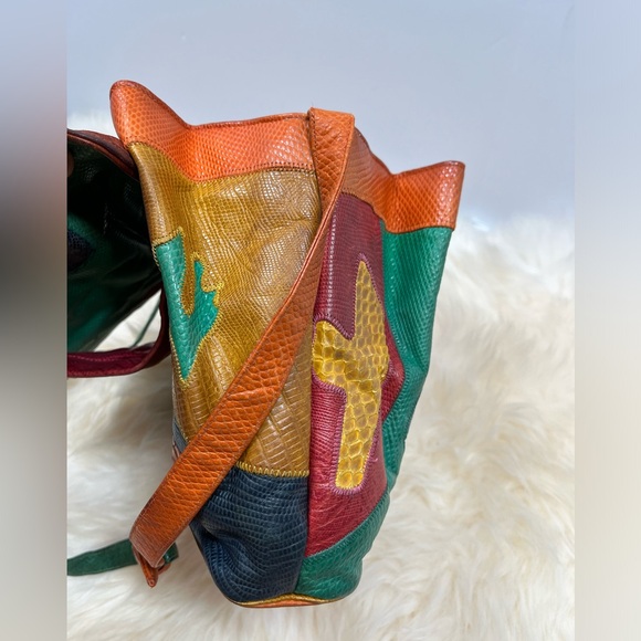 Vintage Sharif 1980s Genuine Leather and Snake Color-blockShoulder Bag - Picture 8 of 17